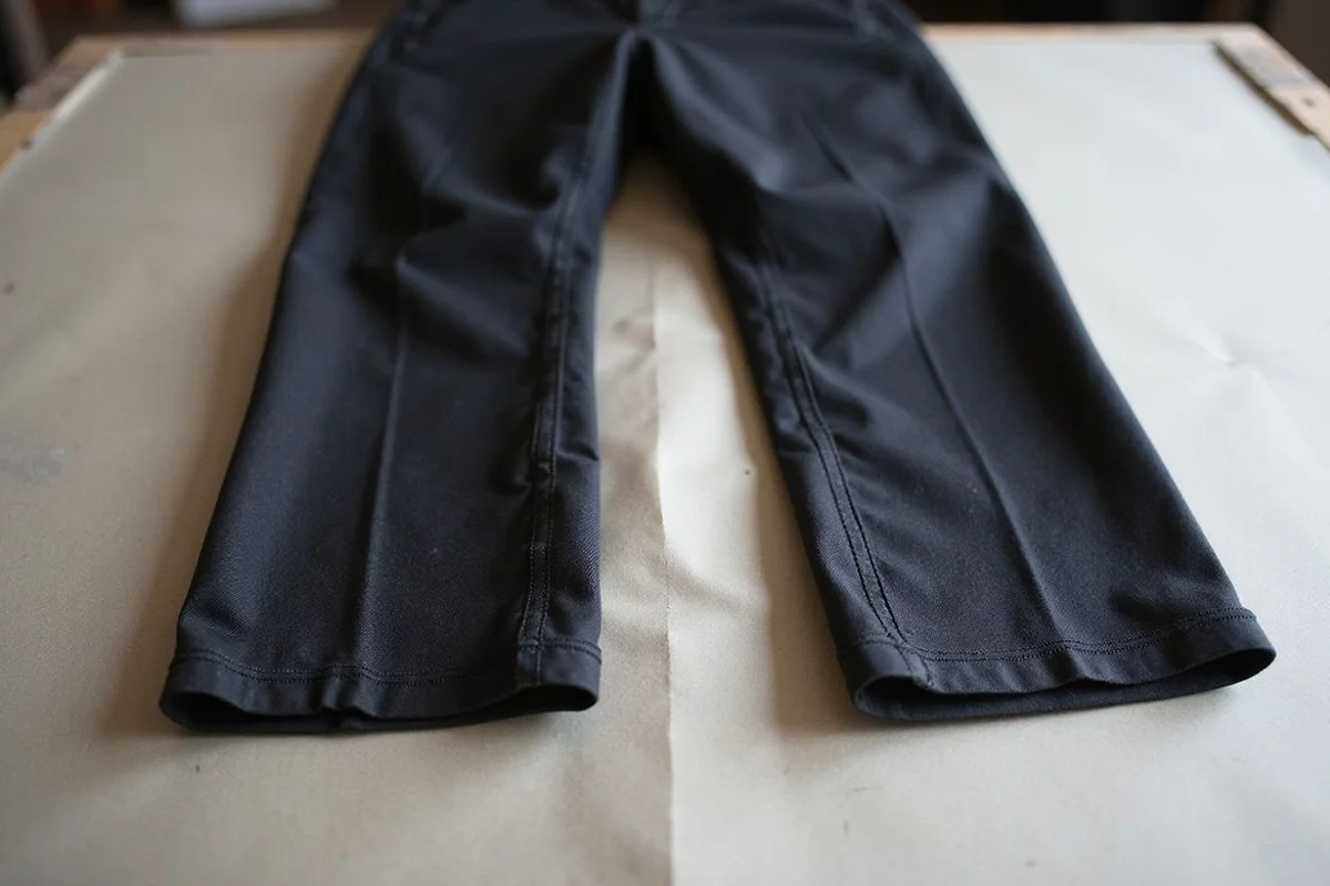 Before/after comparison on trouser hem and taper