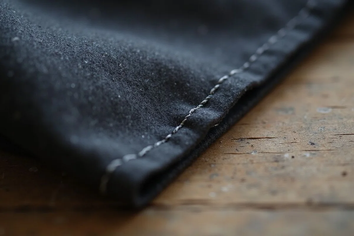 Close detail of hand pick-stitching along a lapel edge