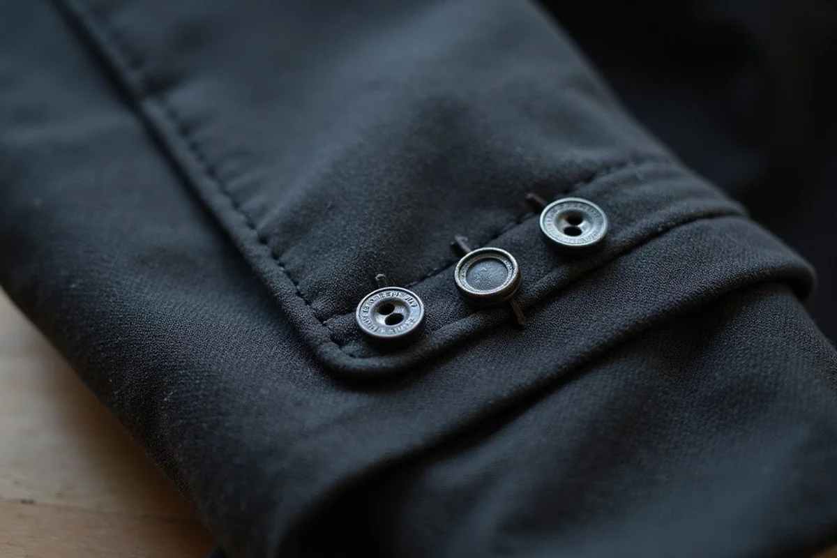 Close detail of a working buttonhole and surgeon's cuff