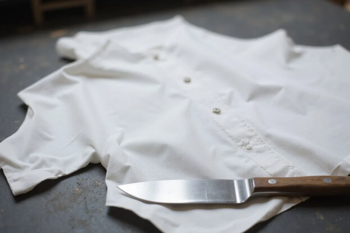Cutting knife on a white poplin pattern piece