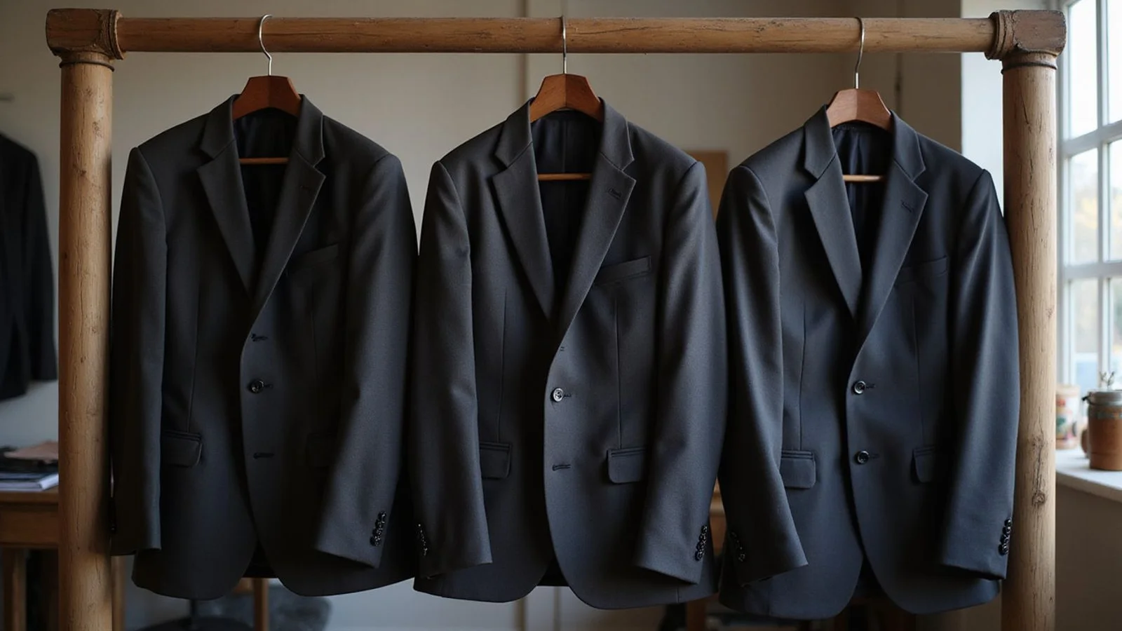 Three jackets side by side — bespoke, MTM, off-the-rack