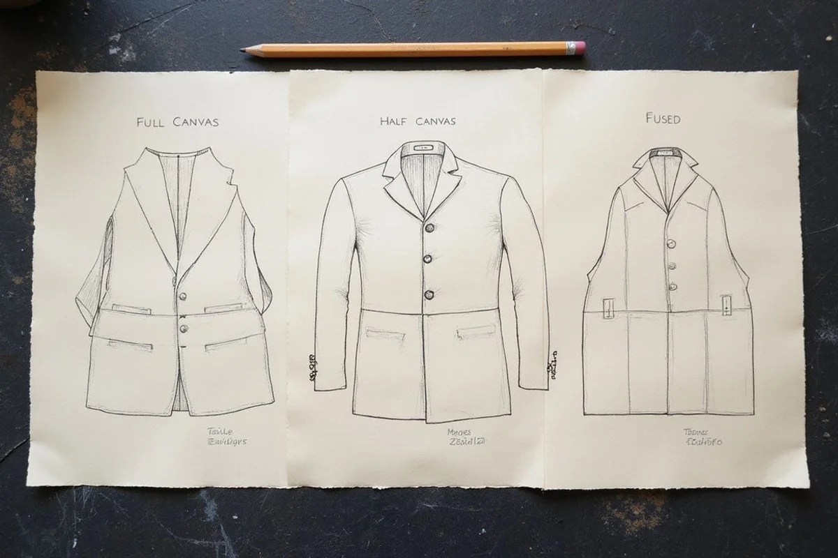 Three cross-sections — full canvas, half canvas, fused